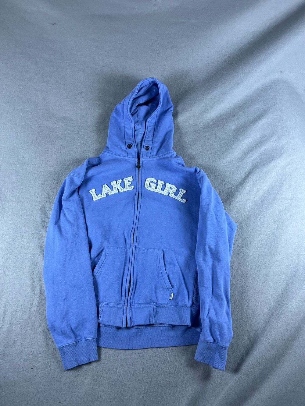 Lakegirl Hoodie Womens L Blue Full Zip Fleece Spellout Applique Sweatshirt Y2K